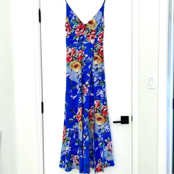 Yumi Kim Revolve Jasmine Silk Maxi Dress Floral Slit Blue Wedding Size Small - Picture 4 of 13